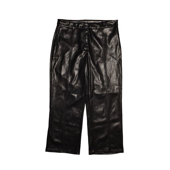 AVEC LES FILLES $89 Faux-Ever Leather Wide Leg Cropped Trouser Black XL - Picture 1 of 4